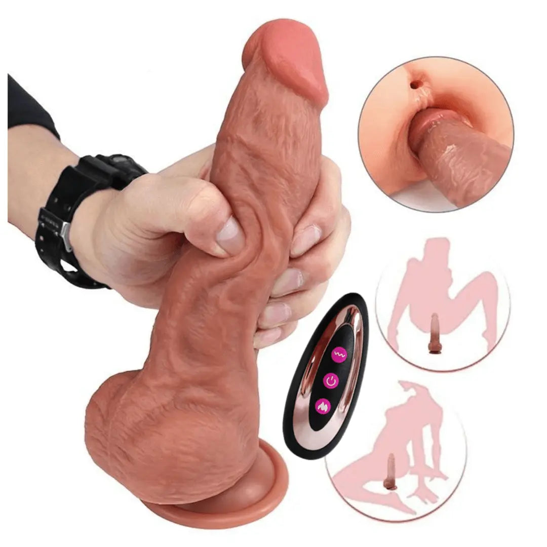 Consolo Pênis Realístico Vai e Vem com Vibração e Aquecimento e Controle Remoto à Distância