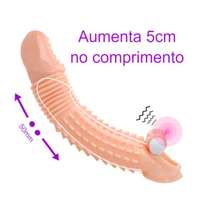 Capa Peniana Aumenta 5cm Com Vibrador Pênis Camisinha Reutilizável Texturizada
