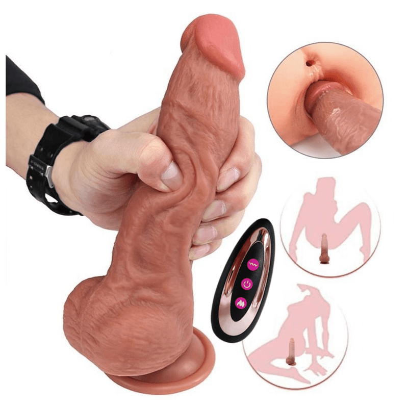 Consolo Pênis Realístico Vai e Vem com Vibração e Aquecimento e Controle Remoto à Distância