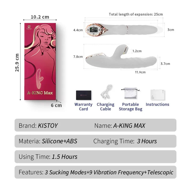 A-King Max Vibrador De Luxo Vai e Vem Com Estimulador e Display Kistoy