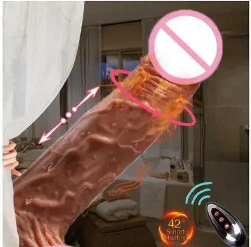 Consolo Pênis Realístico Vai e Vem com Vibração e Aquecimento e Controle Remoto à Distância